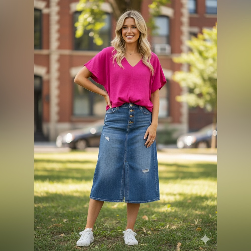 Ava & Viv Fuchsia V-Neck Top XXL